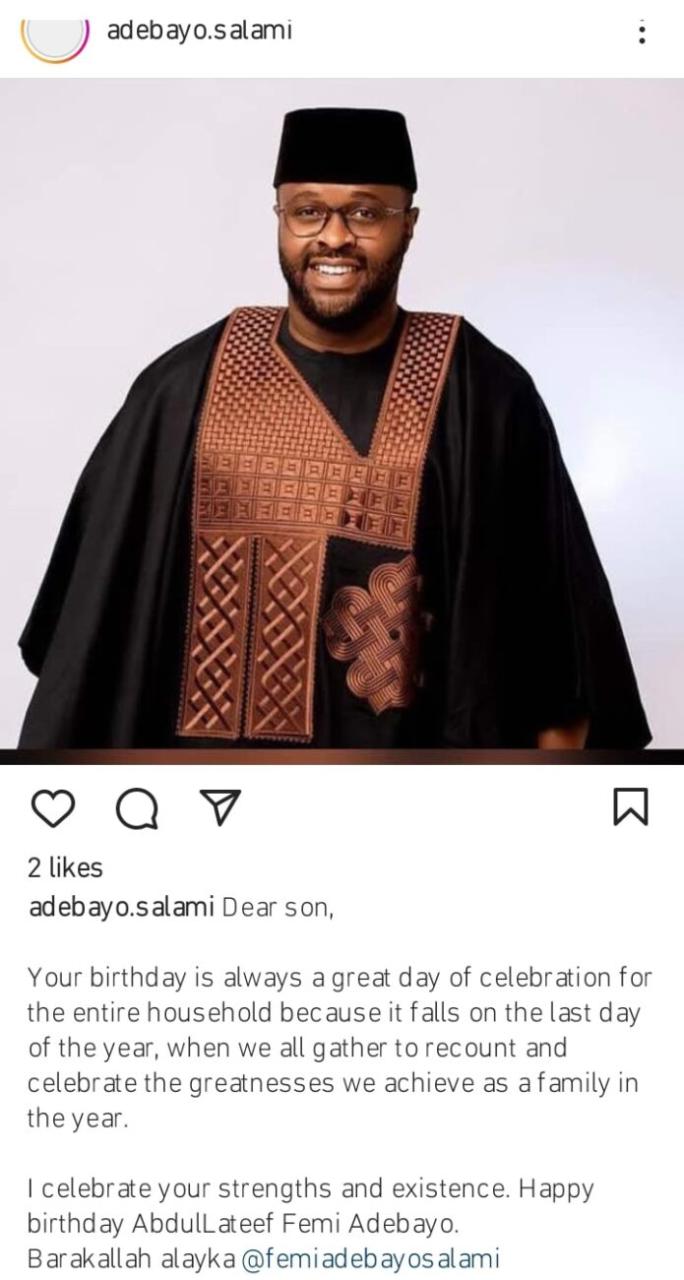Adebayo Salami pens lovely not to his son, Femi Adebayo on his birthday