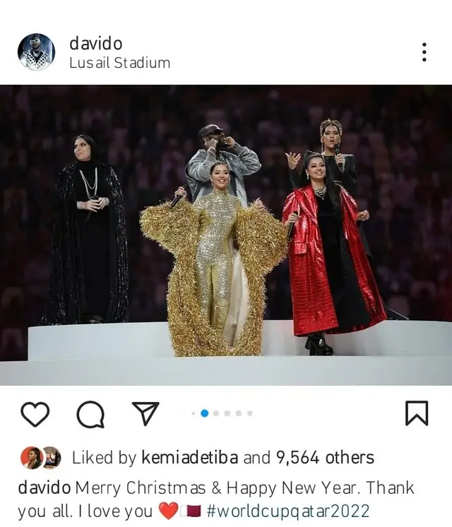 Davido pens appreciation note to his fans following his performance at the World Cup in Qatar