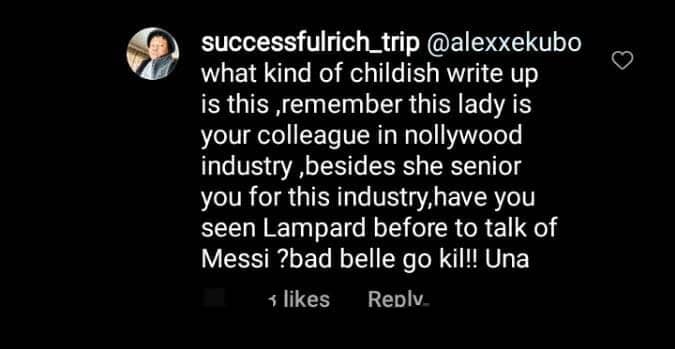 Fans drag Alex Ekubo for throwing shades at Ebube Nwagbo over her picture and post about Lionel Messi