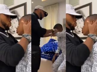 Fans react as Actor Charles Okocha pesters son with his American accent