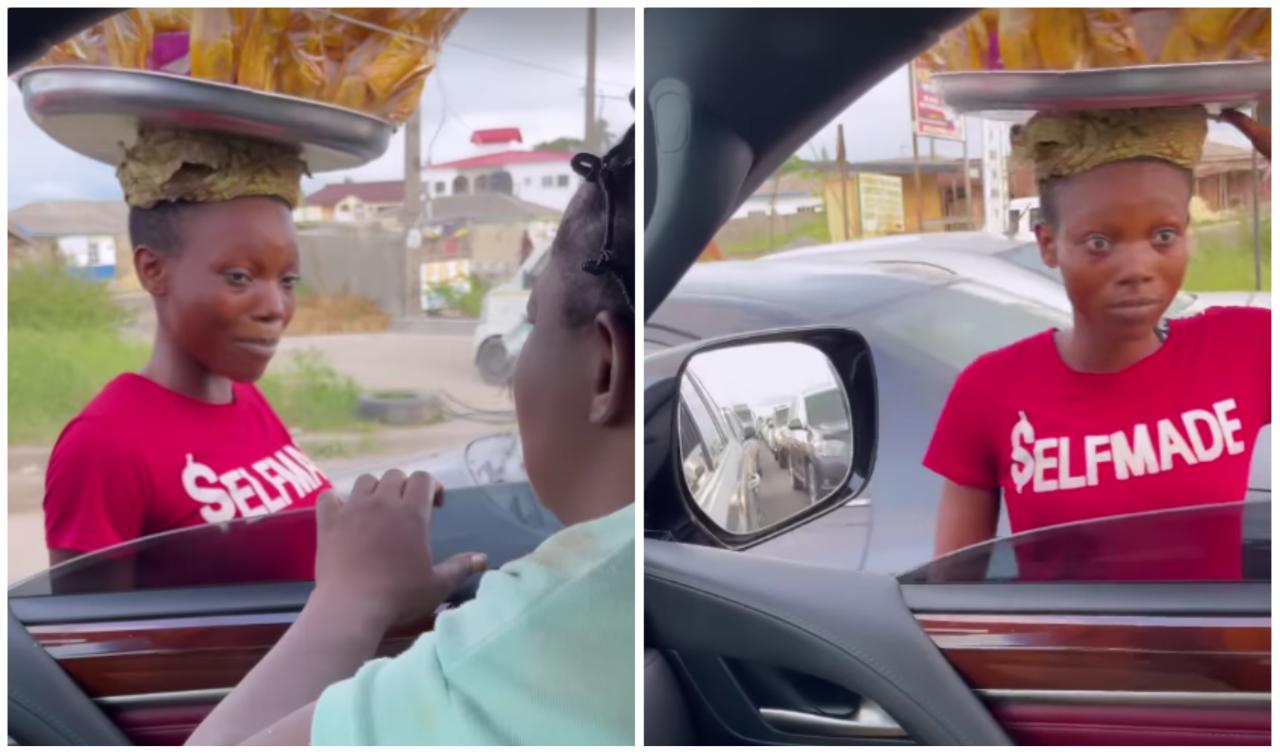 VIDEO: Funke Akindele surprises a plantain chips seller on her way to a movie set