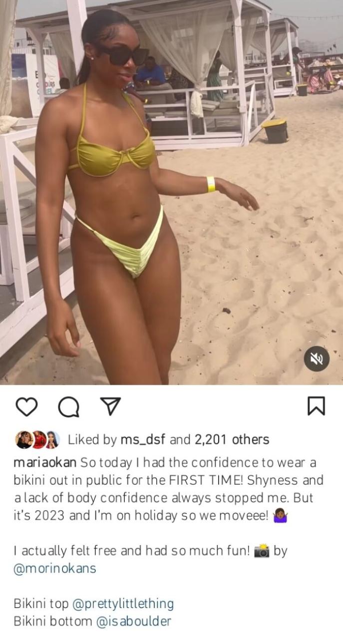 Olamide's Baby Mama, Maria Okan celebrates as she wears bikini outside for the first time