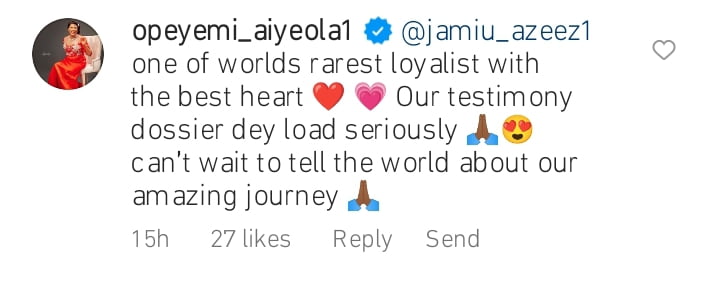 Opeyemi Aiyeola and Jamiu Azeez sparks dating rumours as they share Loved up pictures