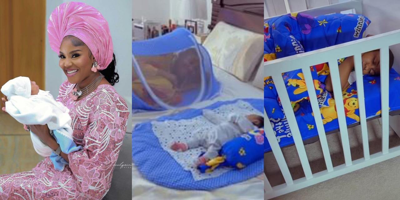 “Get out joor” – Nollywood stars react to video of Actress Biola Bayo sleeping in her Baby’s Cot