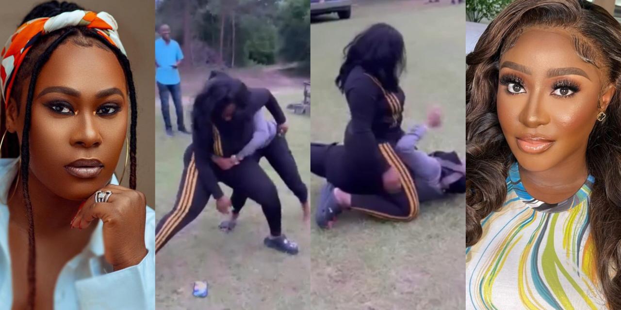 Nollywood stars react as Uche Jombo and Ini Edo engage in dirty brawl (Watch Video)