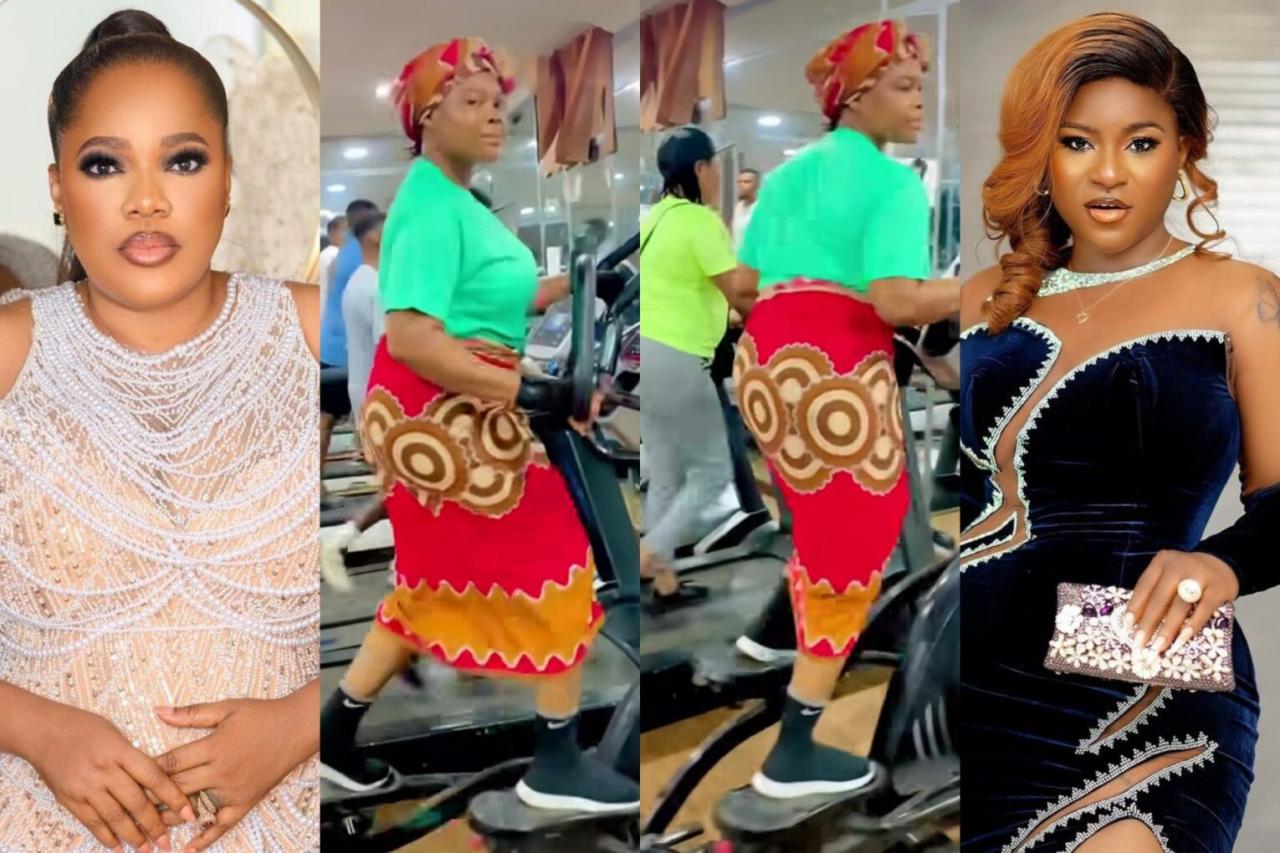 “I’m done with you” – Nollywood colleagues react as Actress Ruby Ojiakor storms a gym in traditional attire