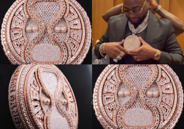 “In this era wey money no dey” – Netizens react as Singer Davido acquires new diamond chain worth N577m