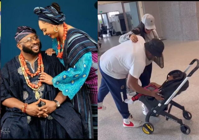 “The boy has grown more than this, this is an old video” – Netizens react as Olakunle Churchill and Rosy Meurer share video to debunk rumours of their marital crisis