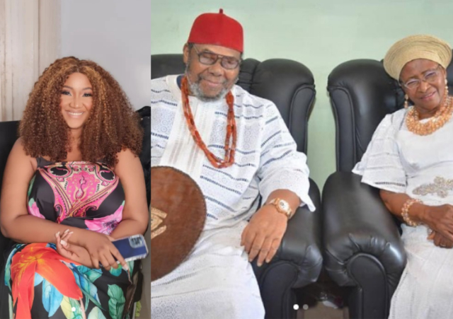 “The Lion of Africa” – Judy Austin hails her father-in-law, Pete Edochie amidst her marital drama