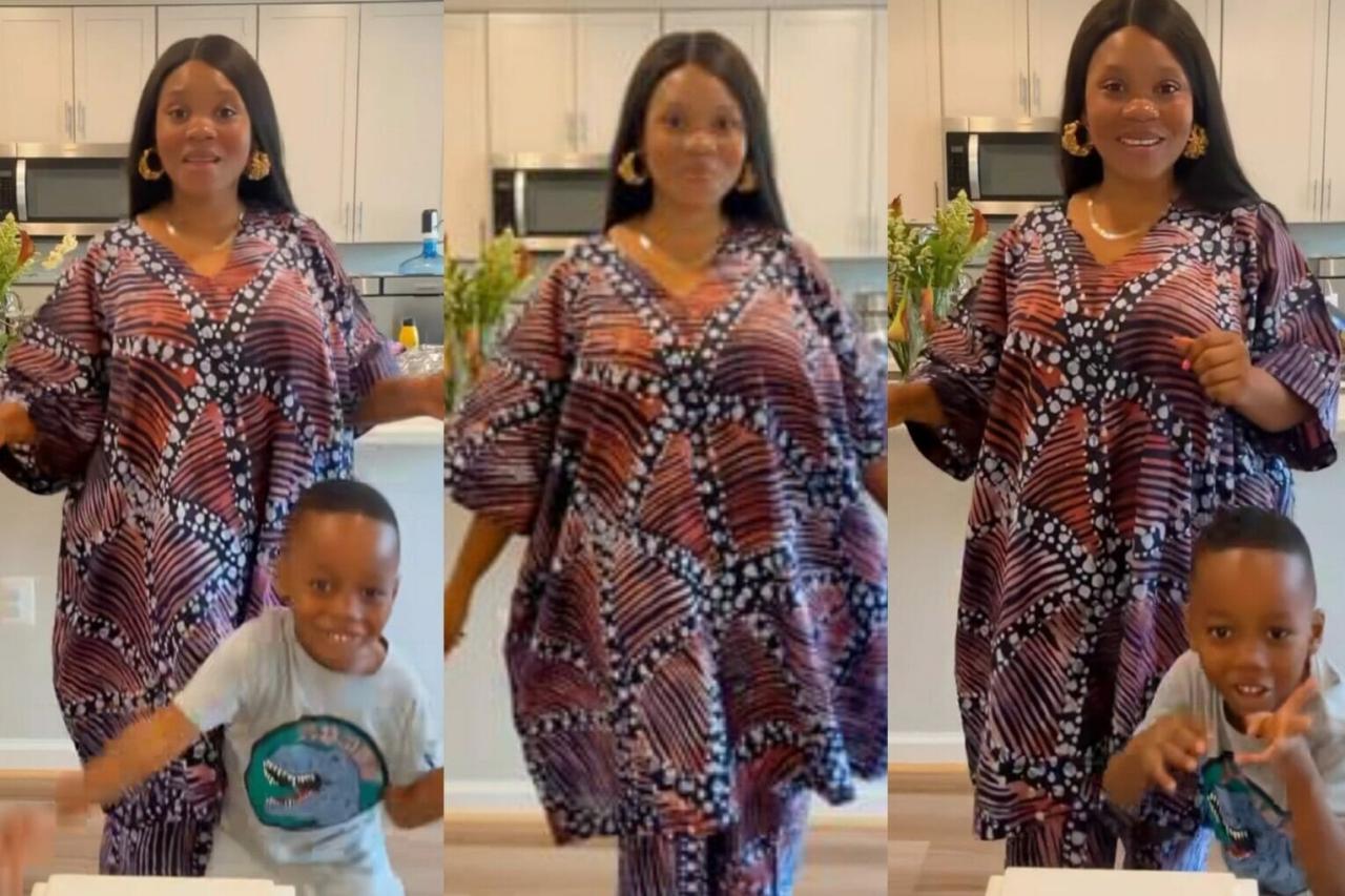 “I want to make money too” – Watch hilarious exchange between Actress Wumi Toriola and her son as he begs to feature in her video